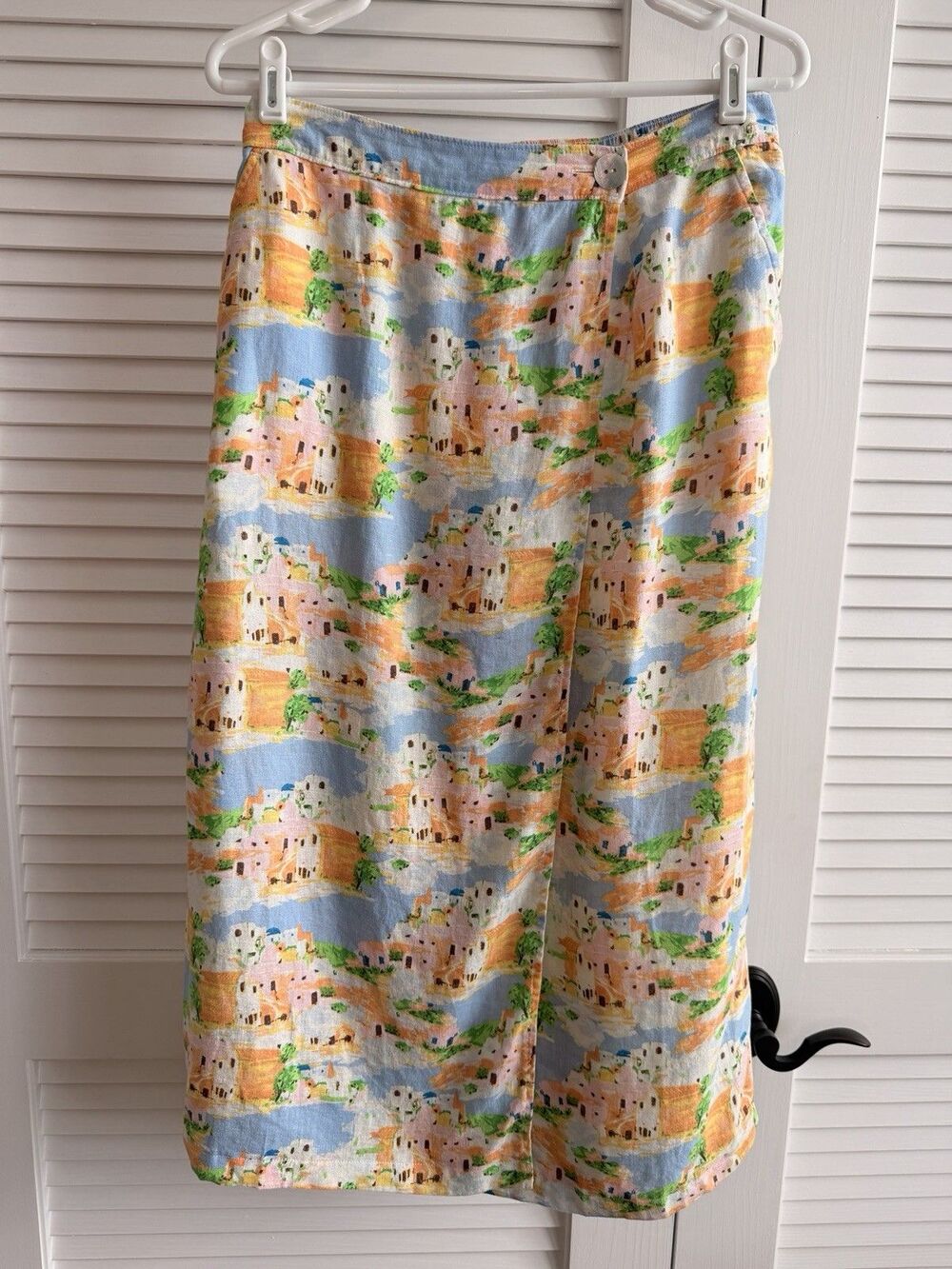 Cynthia Rowley Coastal Print Linen Blend Wrap Maxi Skirt